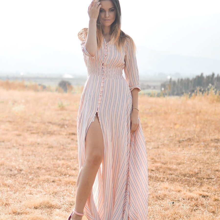 Stripe print maxi dress